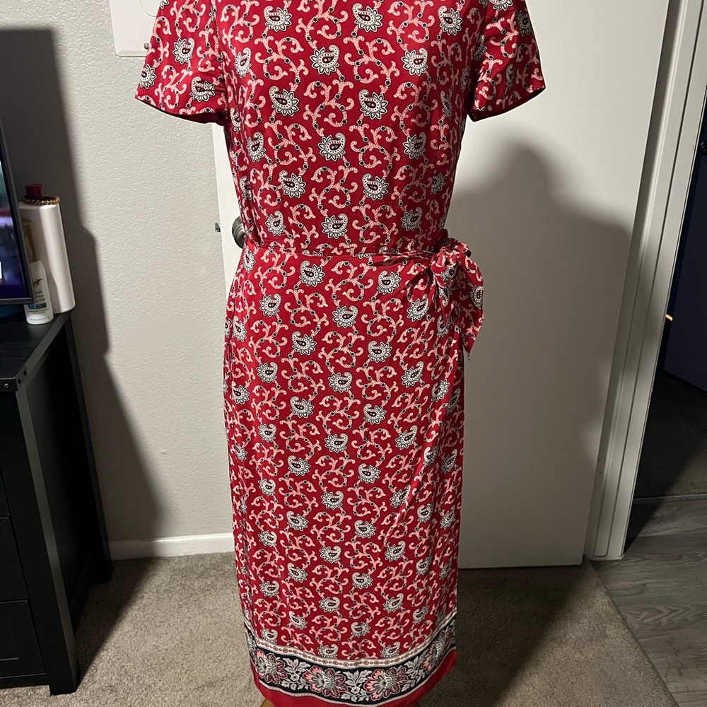Talbots Red and White Paisley Midi Dress